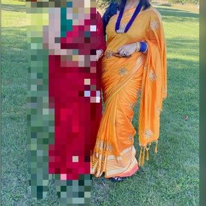 Orange color cotton silk saree